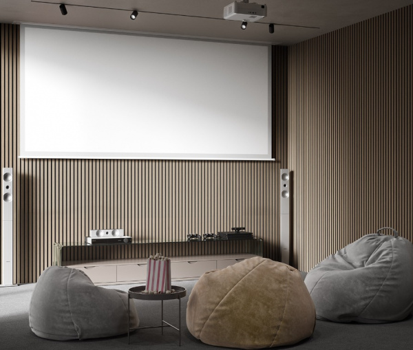 Акустическая панель, черный войлок, 2750х600х21мм, рейки МДФ, шпон дуб латте бежевый